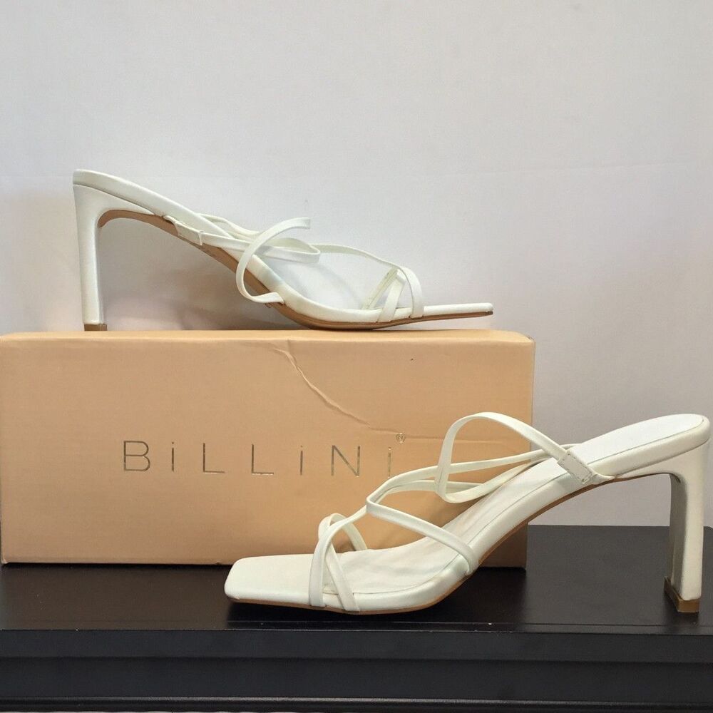 Billini Korla White Strappy Block Heel Sandals Square Open Toe Size 8